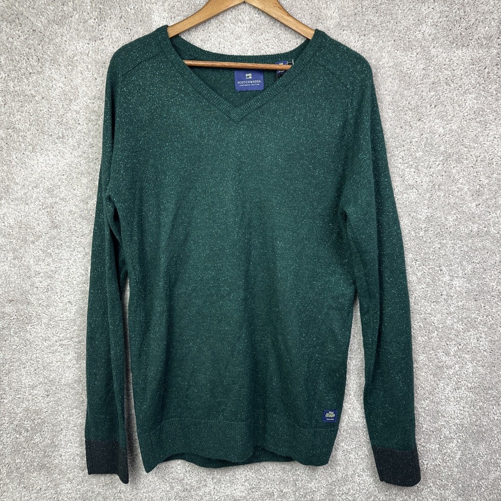 Scotch & Soda Holiday Glitter V Neck Green Sweater Pullover Mohair Womens Large